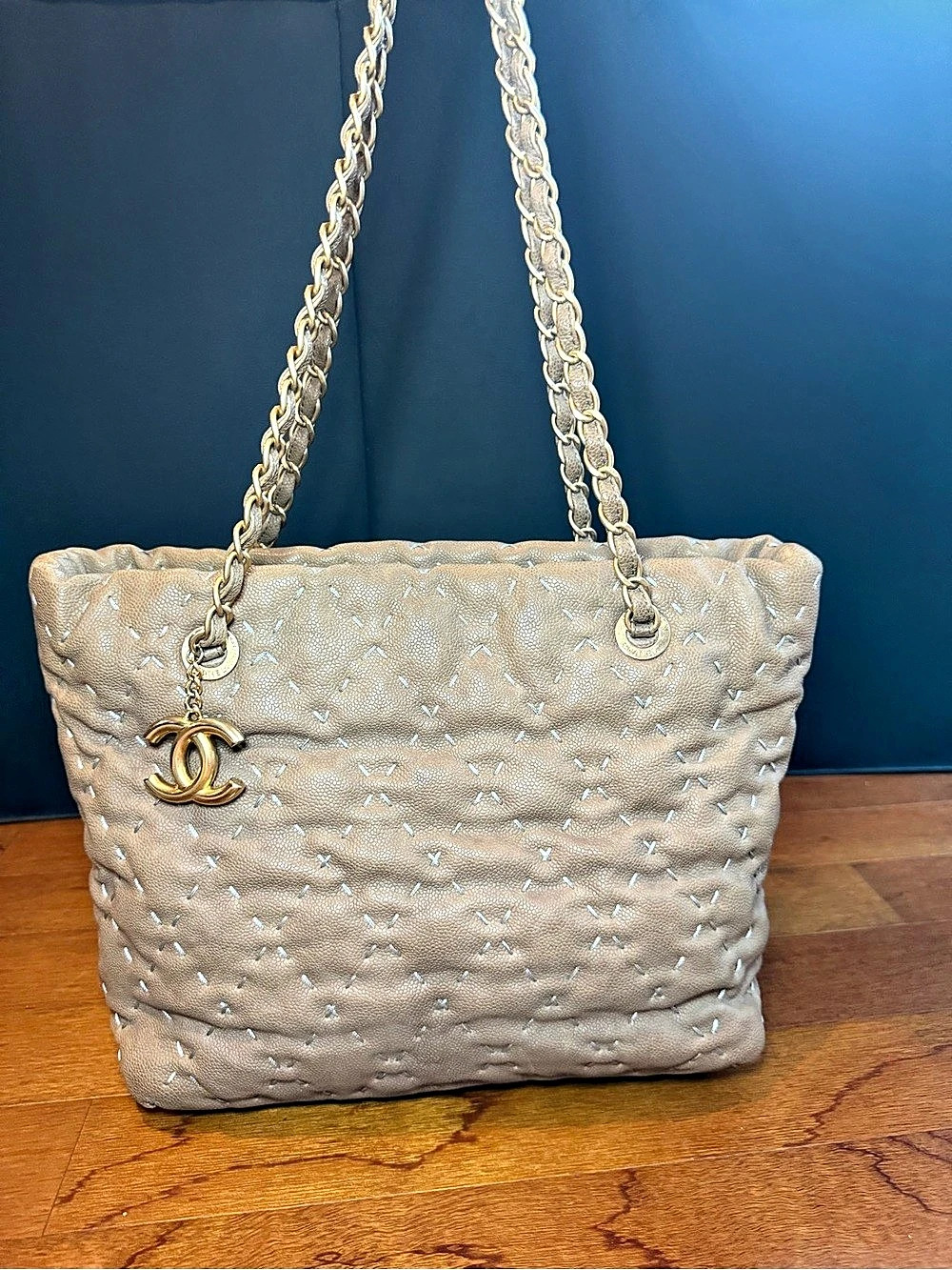 Chanel Wild Stitch Chain Tote Shoulder Bag in Beige